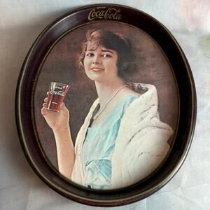 Vintage 70s Coca Cola 1920s Flapper Girl Oval Metal Serving Tray